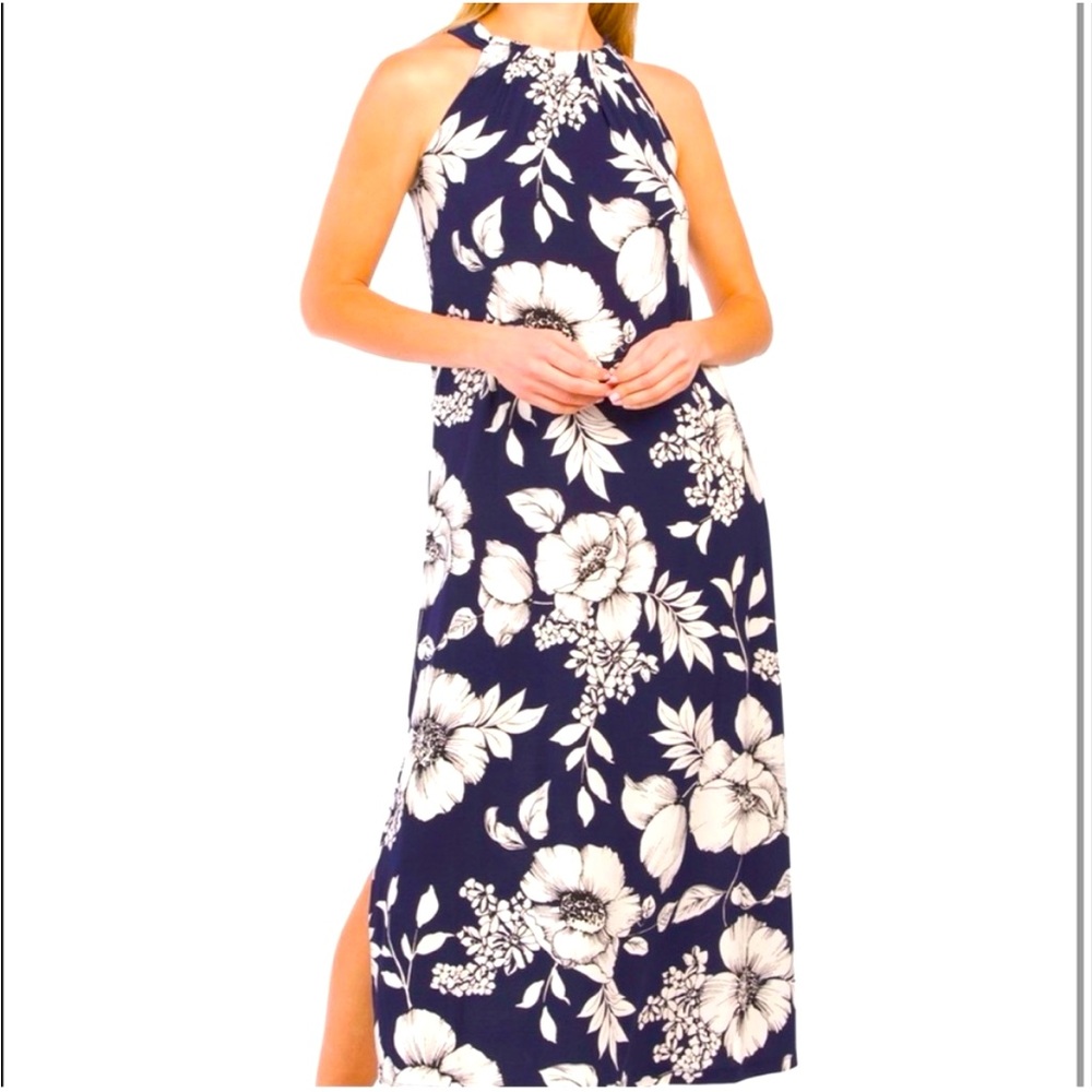 Anne Klein, Navy Blue and White, Floral, Maxi Dress - size 10